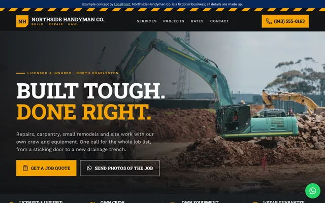 Homepage of the fictional Northside Handyman Co. example site